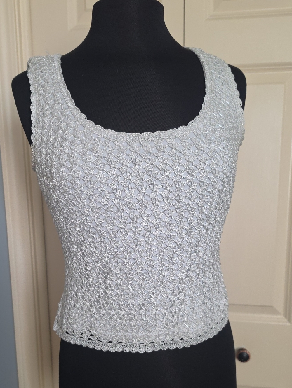 Women's Light Gray Crochet Tank - Sleeveless Knit Top